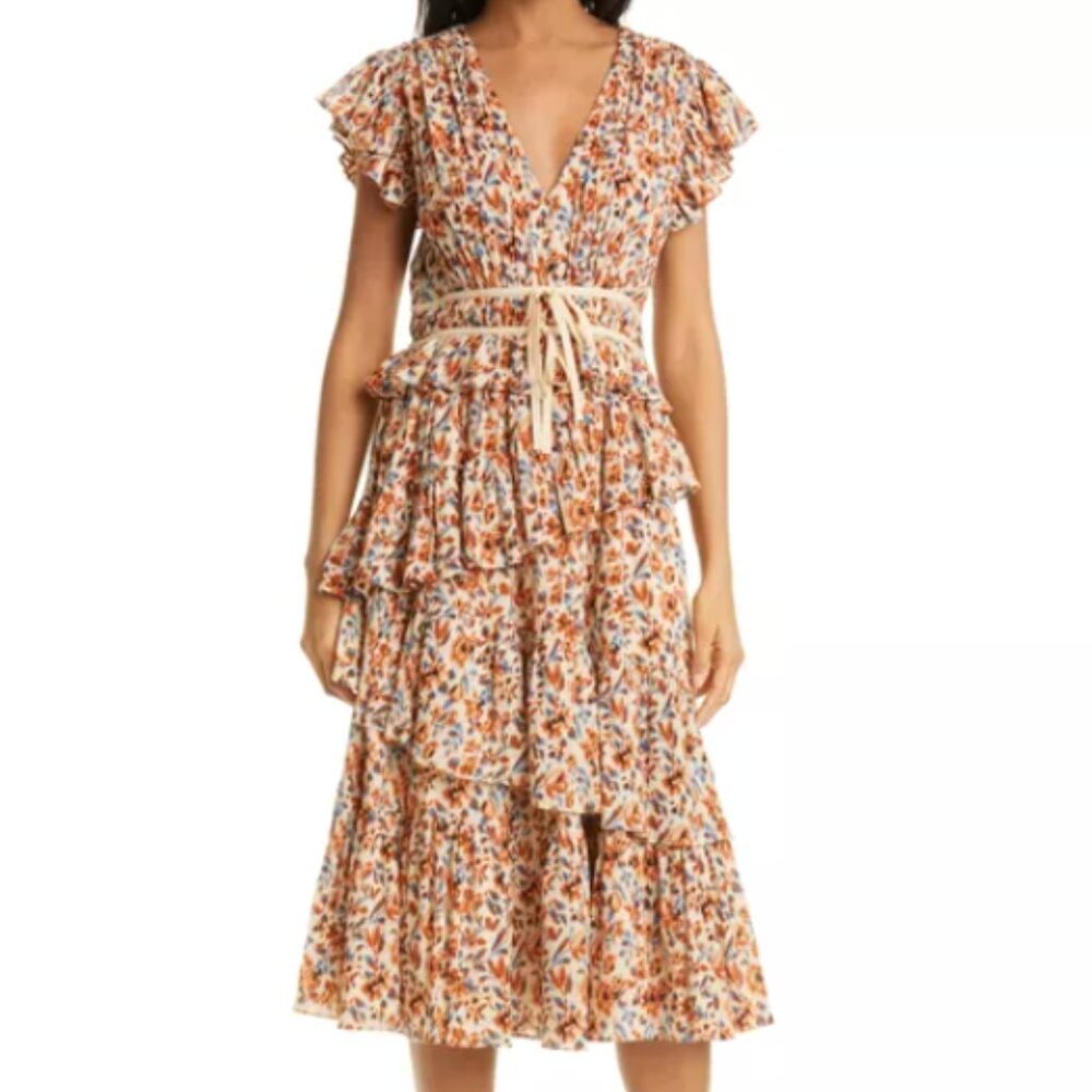 Ulla Johnson Madeline Floral Tiered Ruffle Cotton Dress